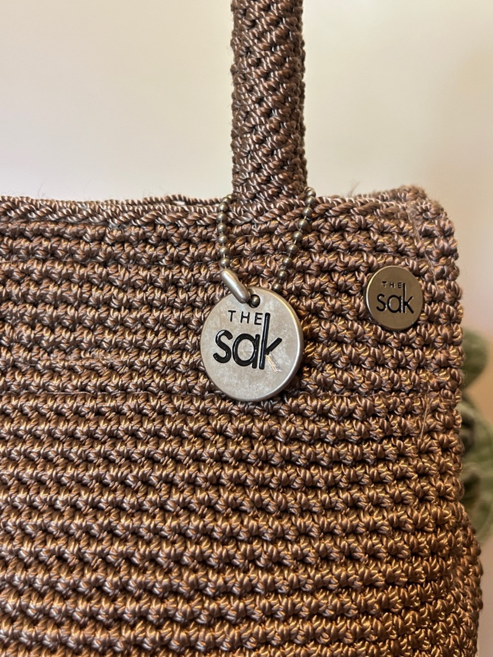 The Sak Crochet Fabric Woven Handbag Mini Tote Taupe - Picture 2 of 6